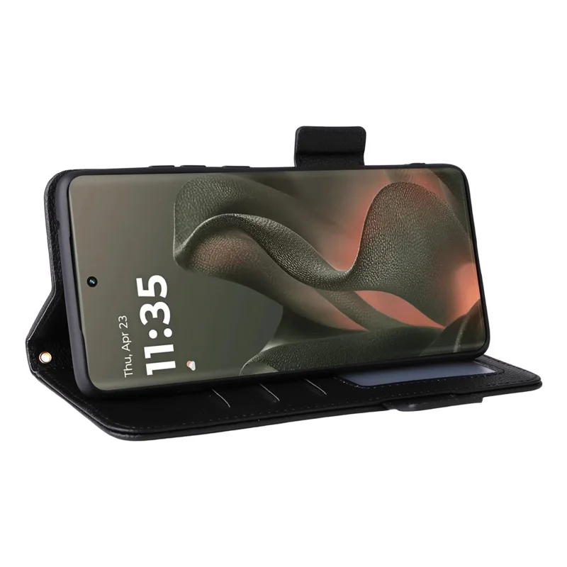 Für Motorola Edge (2025) 5G / Edge (Gen 6) Hülle mit Handschlaufe Litschitextur PU-Leder Wallet Handyhülle - Schwarz