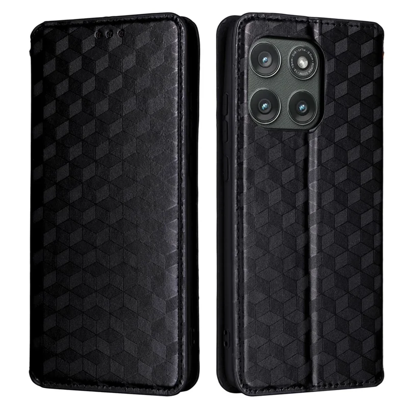 Pour Motorola Edge (2025) 5G / Edge (Génération 6) Étui Portefeuille en Cuir Imprimé Losange - Noir