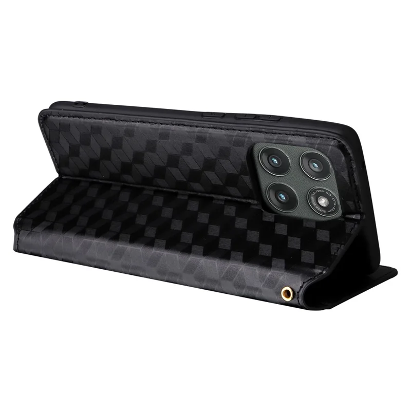 Pour Motorola Edge (2025) 5G / Edge (Génération 6) Étui Portefeuille en Cuir Imprimé Losange - Noir