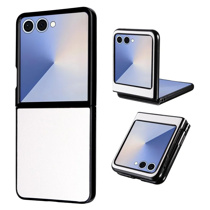 For Samsung Galaxy Z Flip7 5G Case Litchi Texture Leather + Hard PC Phone Cover - White