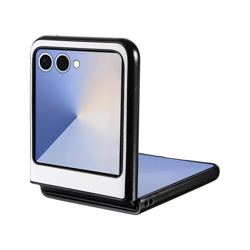 For Samsung Galaxy Z Flip7 5G Case Litchi Texture Leather + Hard PC Phone Cover - White