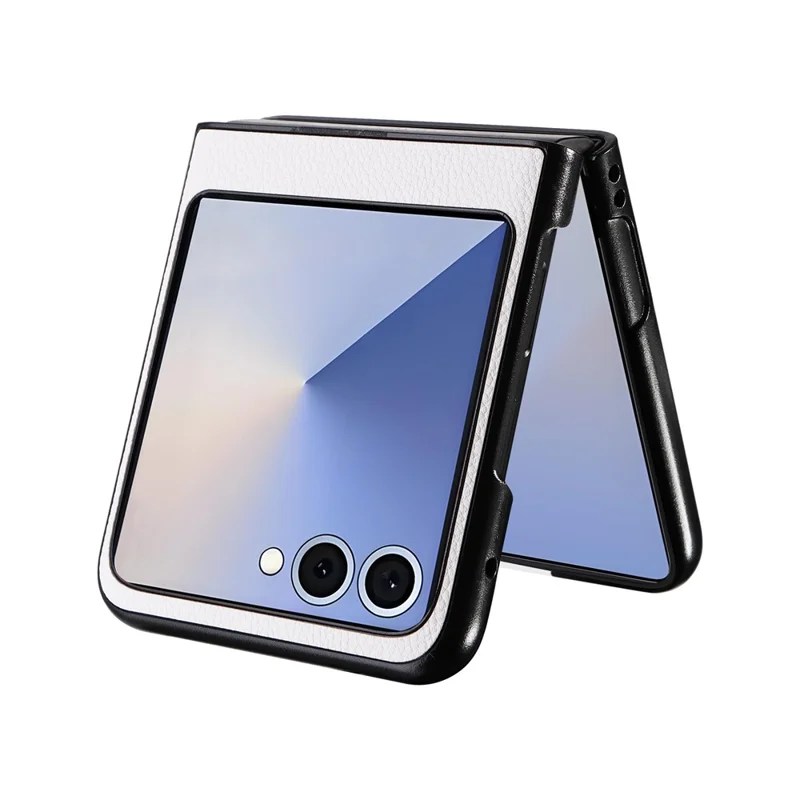 For Samsung Galaxy Z Flip7 5G Case Litchi Texture Leather + Hard PC Phone Cover - White