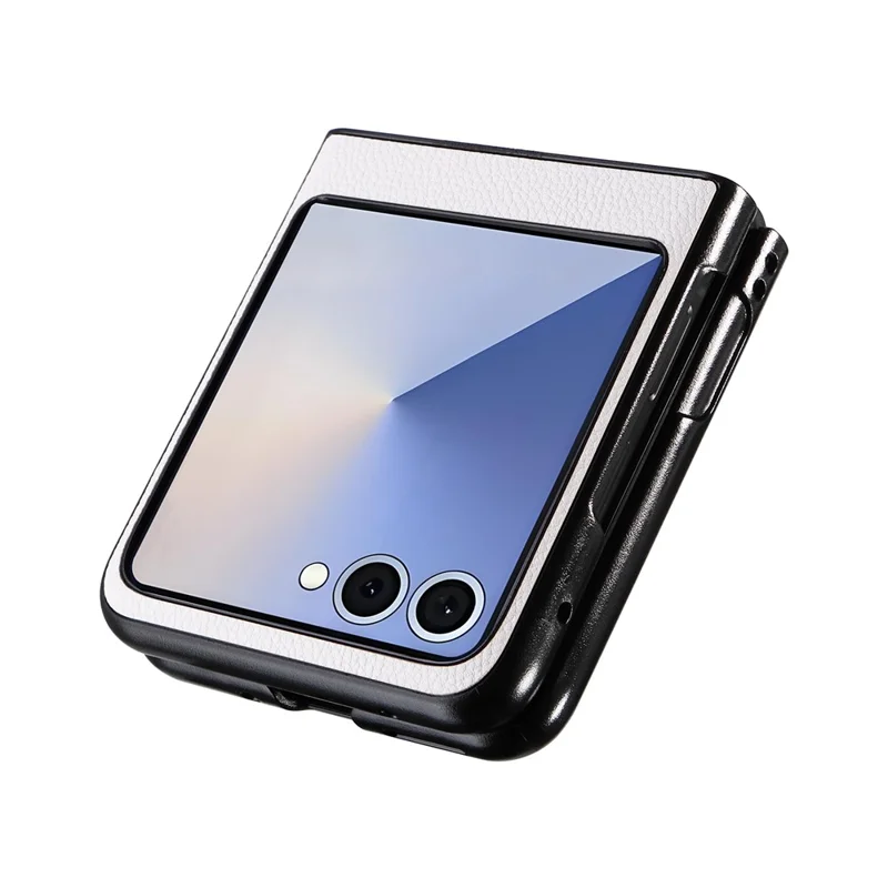 For Samsung Galaxy Z Flip7 5G Case Litchi Texture Leather + Hard PC Phone Cover - White