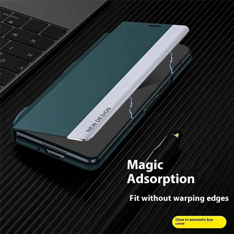 For Samsung Galaxy Z Fold7 5G Case Electroplating Pen Slot PU + PC Phone Cover with Stylus - Green