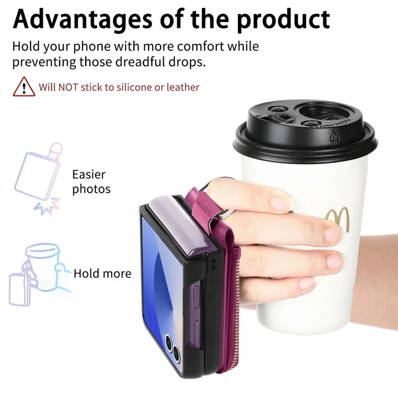 Étui pour Samsung Galaxy Z Flip7 5G avec Pochette à Fermeture Éclair en Cuir + Coque de Téléphone en PC avec Anneau de Support - Violet