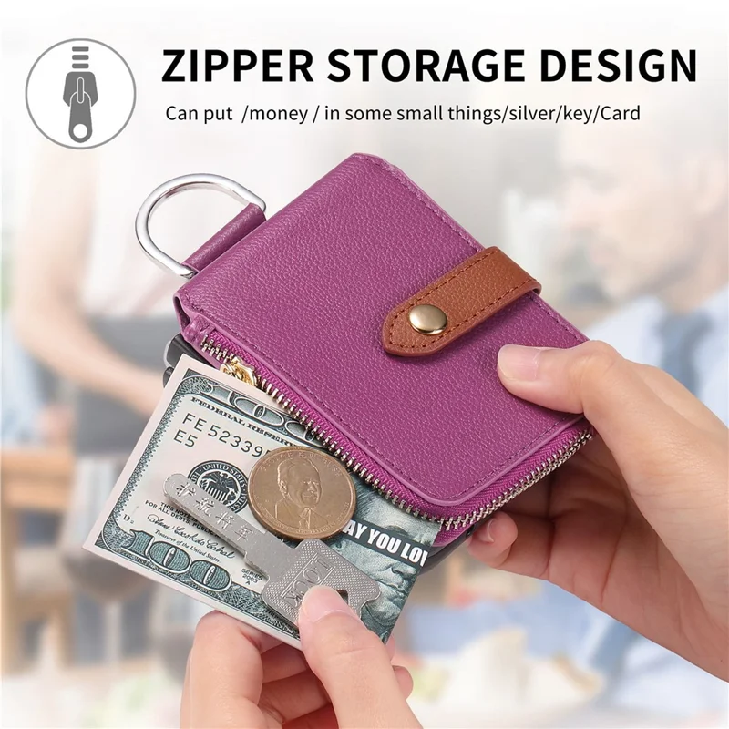 Étui pour Samsung Galaxy Z Flip7 5G avec Pochette à Fermeture Éclair en Cuir + Coque de Téléphone en PC avec Anneau de Support - Violet