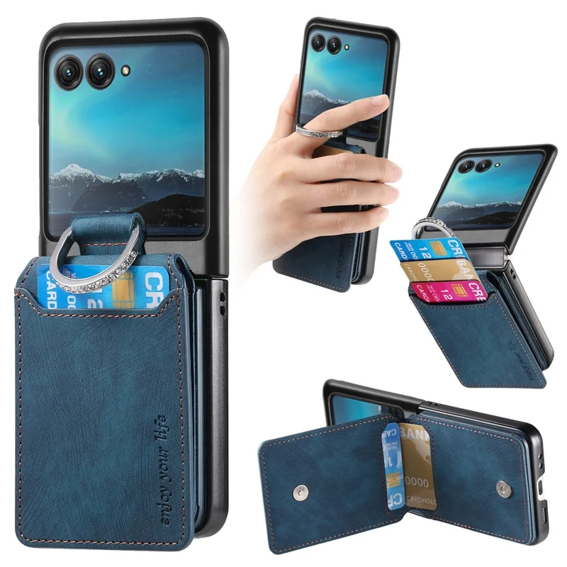 Cover per Motorola Razr 40 Ultra 5G con Porta Carte, Supporto e Texture Retrò in Pelle - Blu