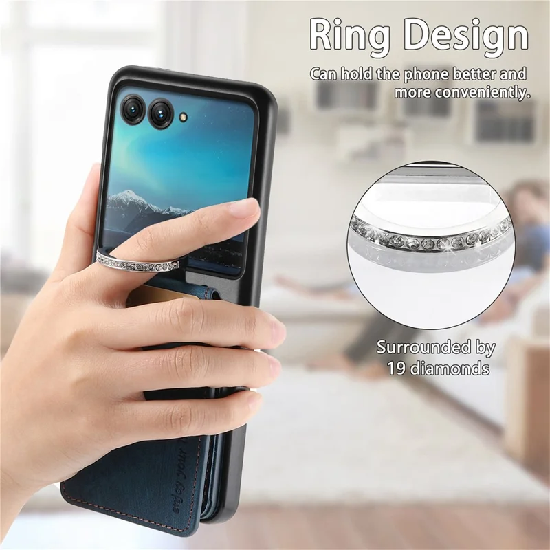 Cover per Motorola Razr 40 Ultra 5G con Porta Carte, Supporto e Texture Retrò in Pelle - Blu