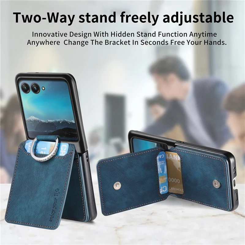 Cover per Motorola Razr 40 Ultra 5G con Porta Carte, Supporto e Texture Retrò in Pelle - Blu