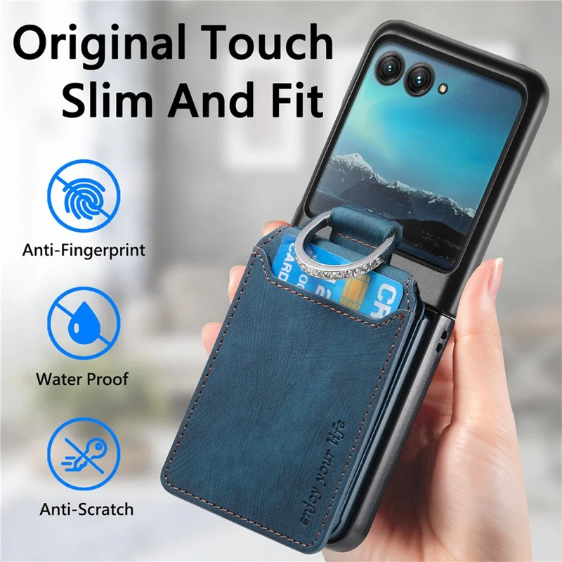 Cover per Motorola Razr 40 Ultra 5G con Porta Carte, Supporto e Texture Retrò in Pelle - Blu