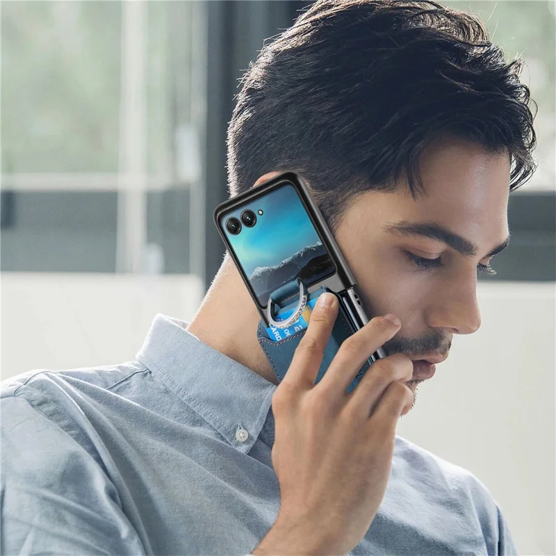 Cover per Motorola Razr 40 Ultra 5G con Porta Carte, Supporto e Texture Retrò in Pelle - Blu
