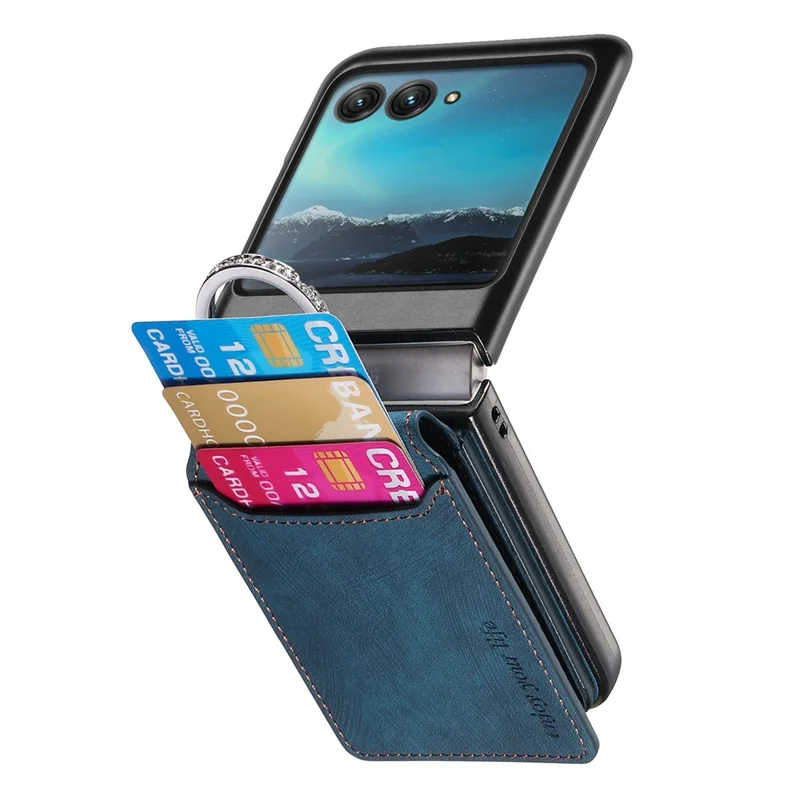 Cover per Motorola Razr 40 Ultra 5G con Porta Carte, Supporto e Texture Retrò in Pelle - Blu