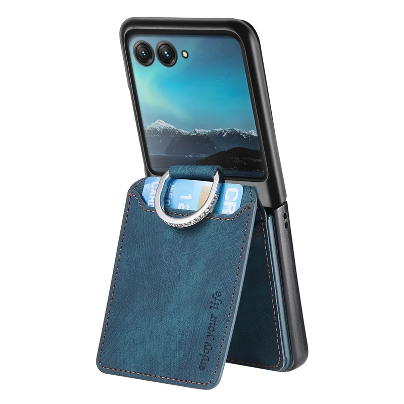 Cover per Motorola Razr 40 Ultra 5G con Porta Carte, Supporto e Texture Retrò in Pelle - Blu