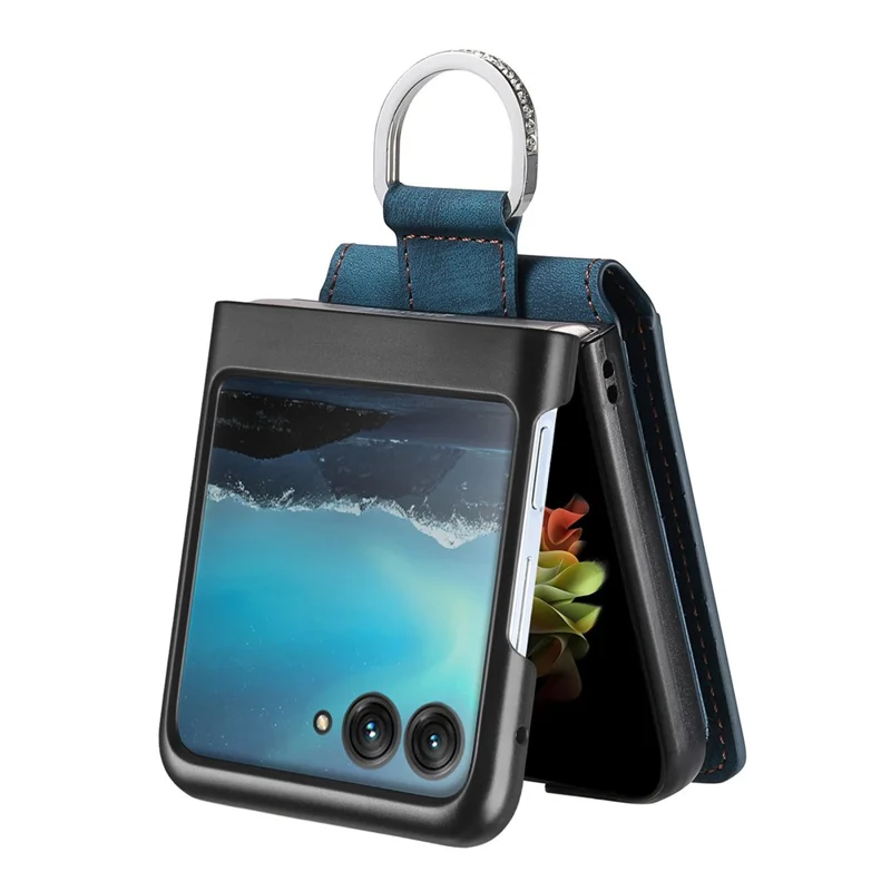 Cover per Motorola Razr 40 Ultra 5G con Porta Carte, Supporto e Texture Retrò in Pelle - Blu