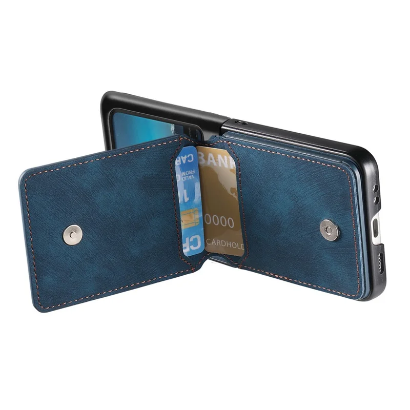 Cover per Motorola Razr 40 Ultra 5G con Porta Carte, Supporto e Texture Retrò in Pelle - Blu