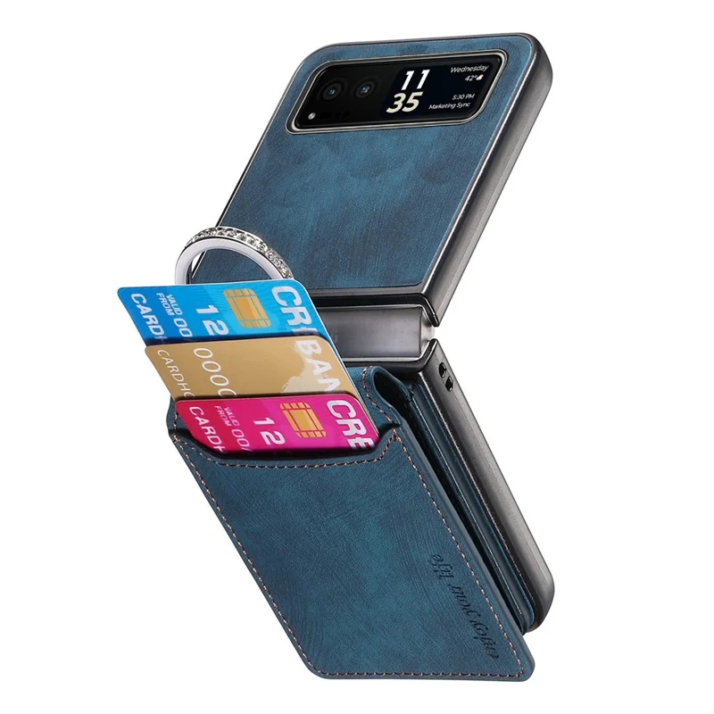 Чехол для Motorola Razr 40 5G с держателем карты, подставкой, ретро текстурой и кожаной задней крышкой - Синий