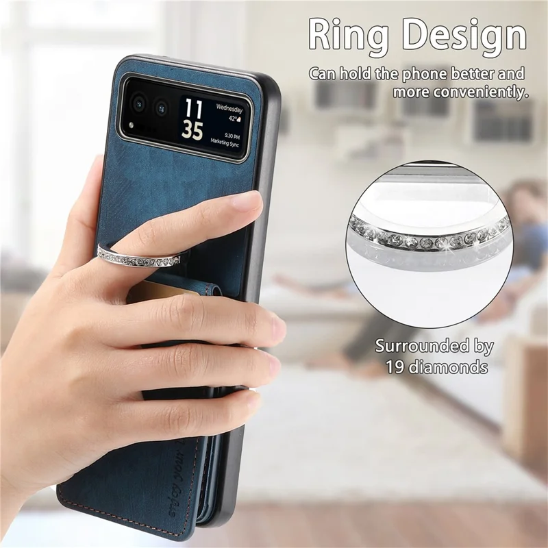 Чехол для Motorola Razr 40 5G с держателем карты, подставкой, ретро текстурой и кожаной задней крышкой - Синий