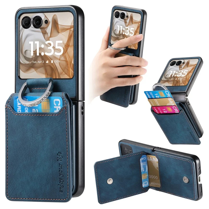 For Motorola Razr 60  /  50 5G Case Card Holder Kickstand Retro Texture Leather Back Cover - Blue