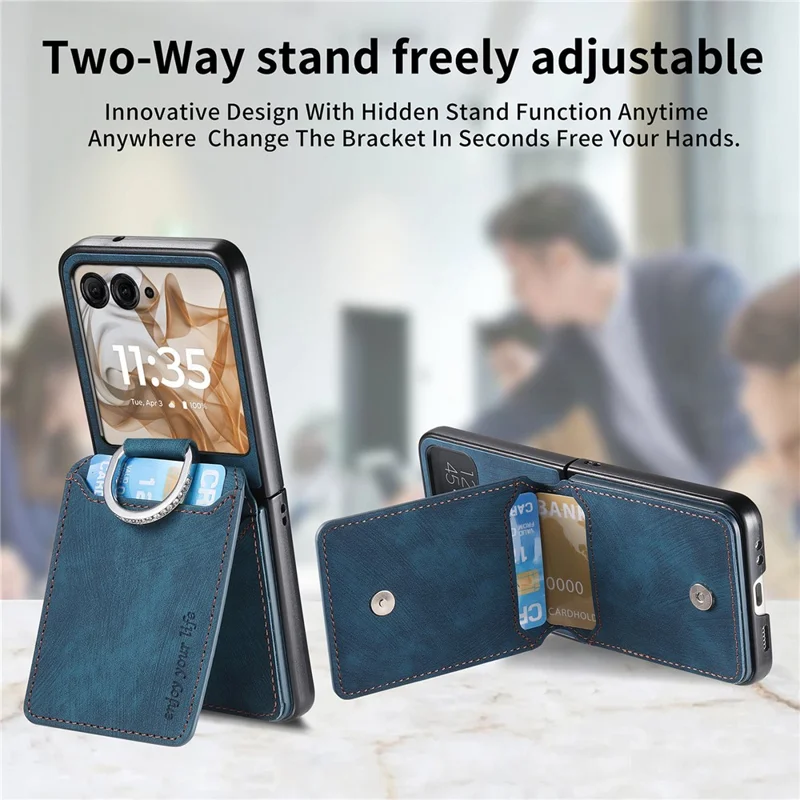 For Motorola Razr 60  /  50 5G Case Card Holder Kickstand Retro Texture Leather Back Cover - Blue