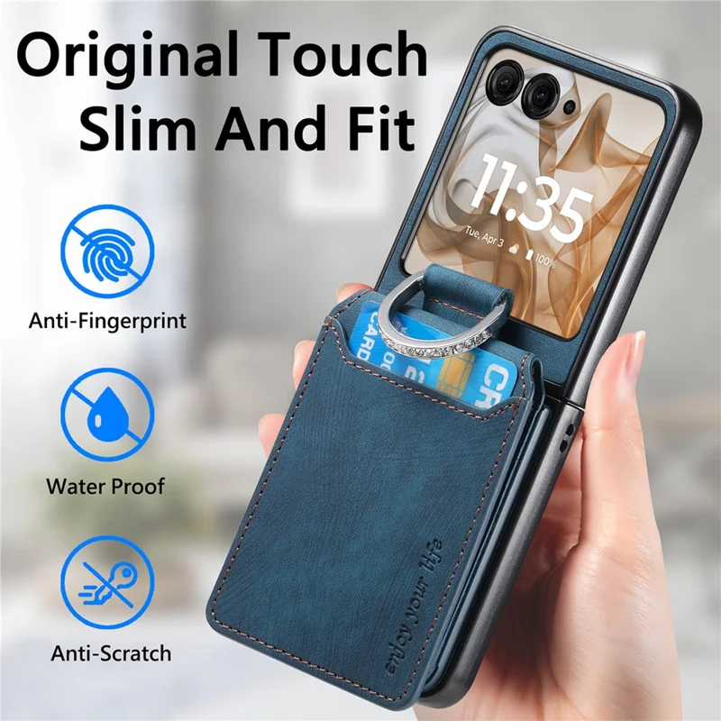 For Motorola Razr 60  /  50 5G Case Card Holder Kickstand Retro Texture Leather Back Cover - Blue