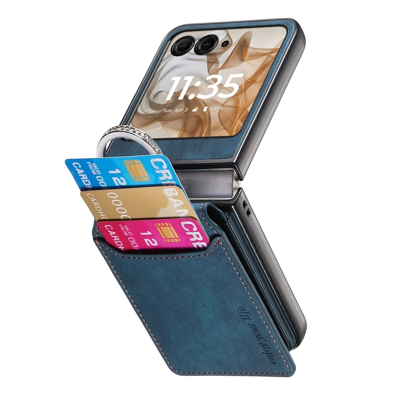 For Motorola Razr 60  /  50 5G Case Card Holder Kickstand Retro Texture Leather Back Cover - Blue
