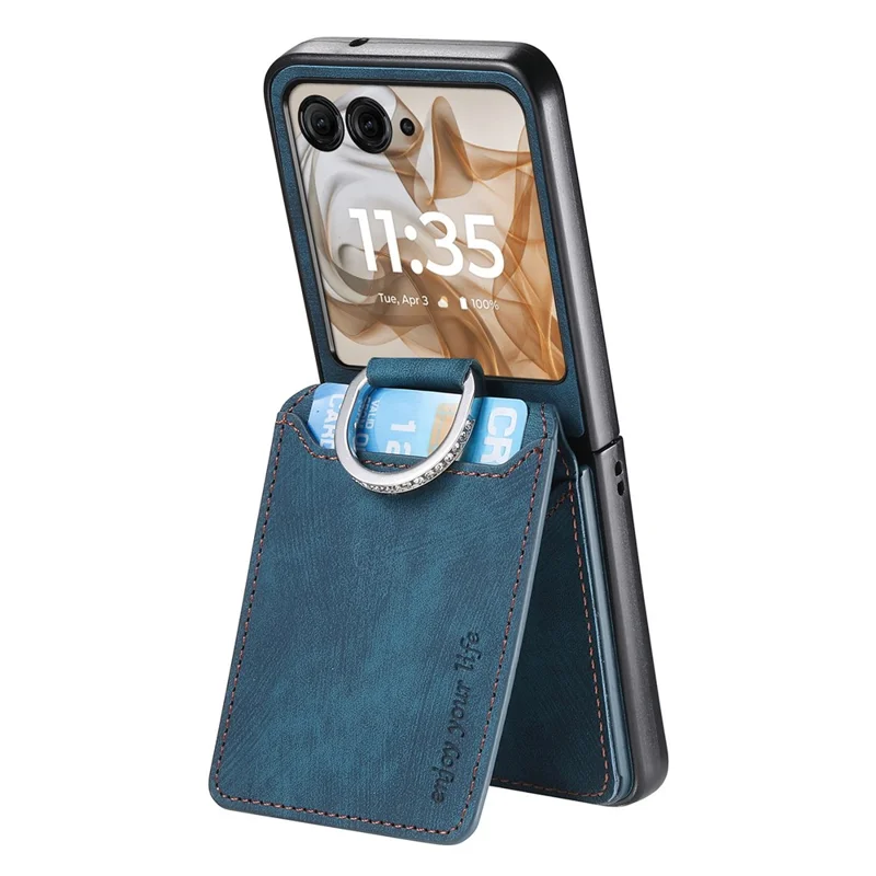 For Motorola Razr 60  /  50 5G Case Card Holder Kickstand Retro Texture Leather Back Cover - Blue