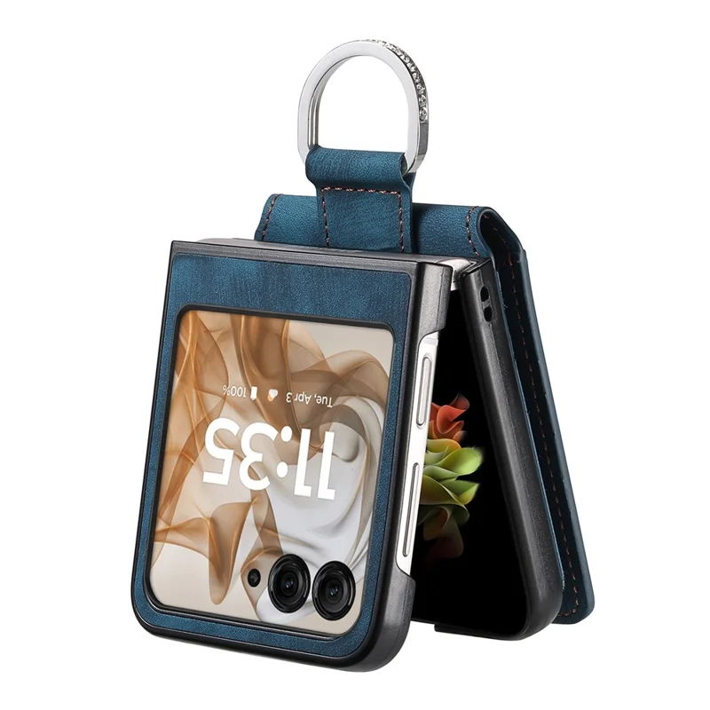 For Motorola Razr 60  /  50 5G Case Card Holder Kickstand Retro Texture Leather Back Cover - Blue