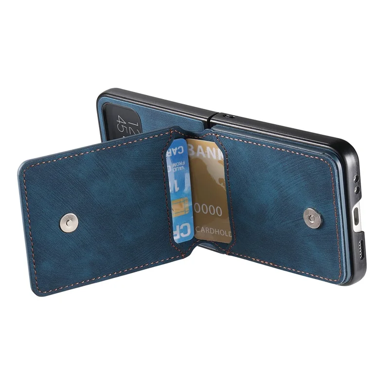 For Motorola Razr 60  /  50 5G Case Card Holder Kickstand Retro Texture Leather Back Cover - Blue