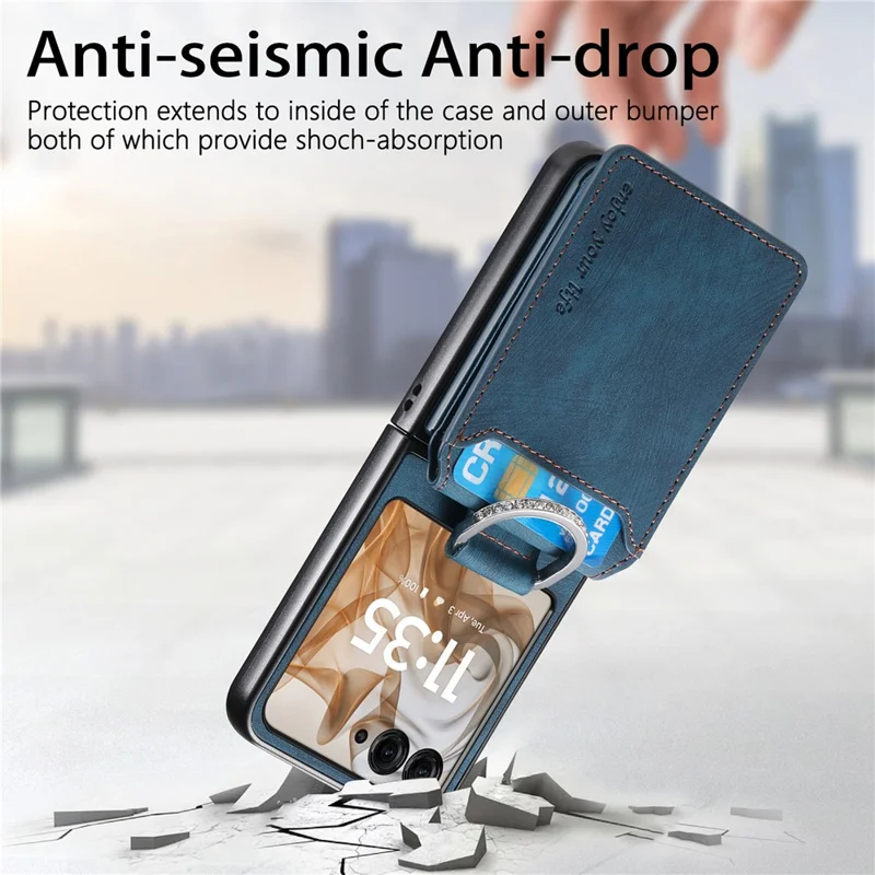 For Motorola Razr 60  /  50 5G Case Card Holder Kickstand Retro Texture Leather Back Cover - Blue