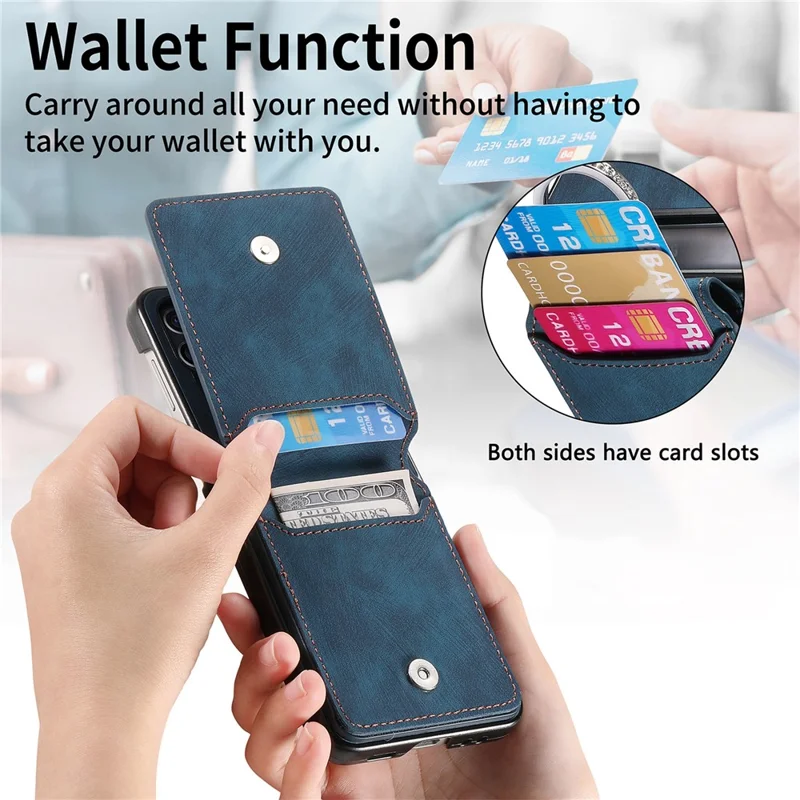 For Motorola Razr 60  /  50 5G Case Card Holder Kickstand Retro Texture Leather Back Cover - Blue