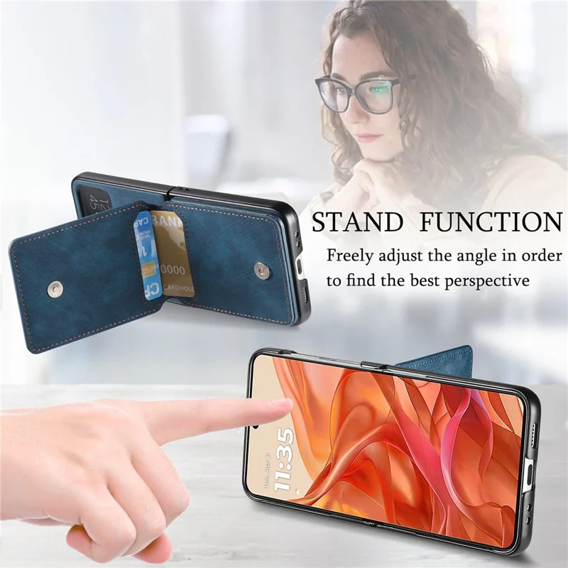 For Motorola Razr 60  /  50 5G Case Card Holder Kickstand Retro Texture Leather Back Cover - Blue