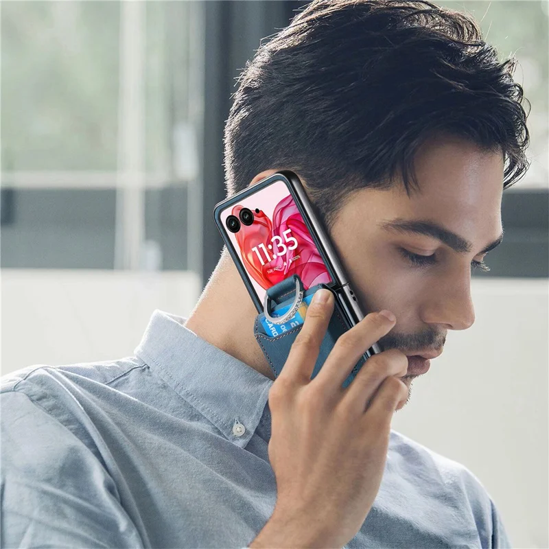 Для Motorola Razr 50 Ultra 5G чехол Держатель для карт Подставка Ретро текстура Кожаная задняя крышка - Синий