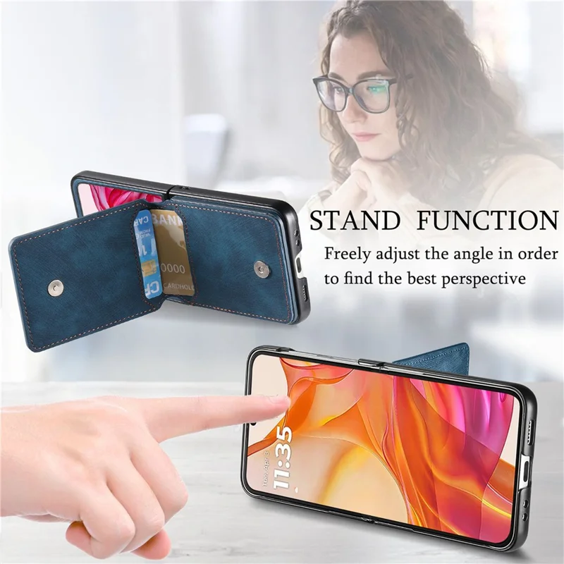 Для Motorola Razr 50 Ultra 5G чехол Держатель для карт Подставка Ретро текстура Кожаная задняя крышка - Синий