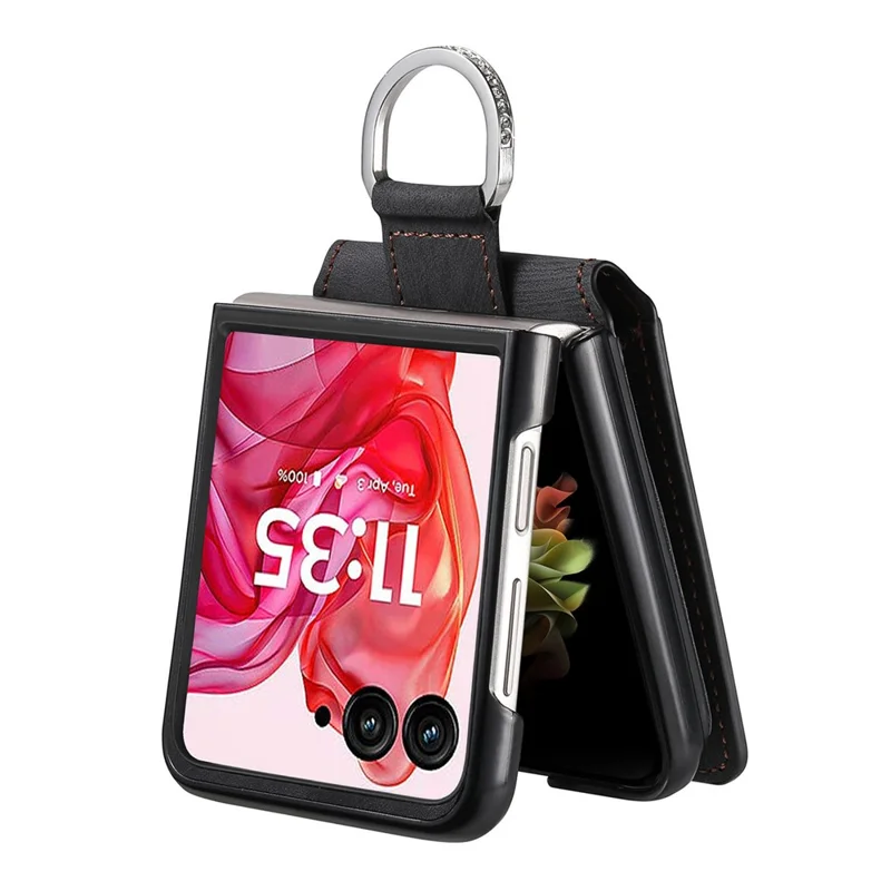 For Motorola Razr 50 Ultra 5G Case Card Holder Kickstand Retro Texture Leather Back Cover - Black