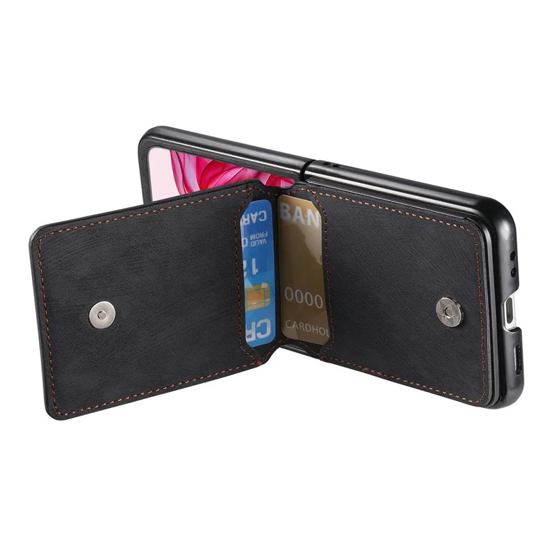 For Motorola Razr 50 Ultra 5G Case Card Holder Kickstand Retro Texture Leather Back Cover - Black