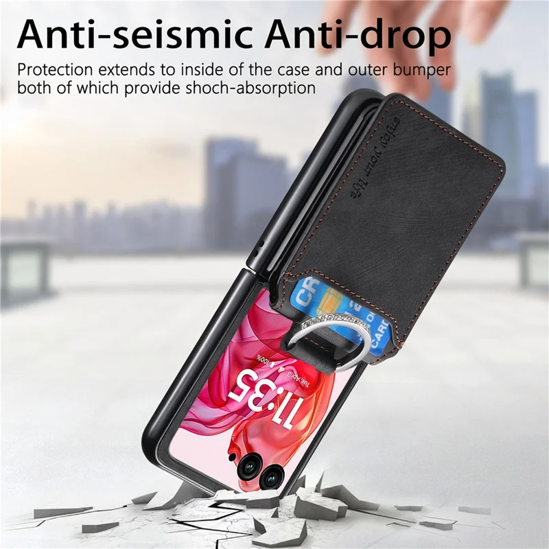 For Motorola Razr 50 Ultra 5G Case Card Holder Kickstand Retro Texture Leather Back Cover - Black