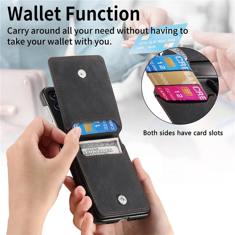 For Motorola Razr 50 Ultra 5G Case Card Holder Kickstand Retro Texture Leather Back Cover - Black