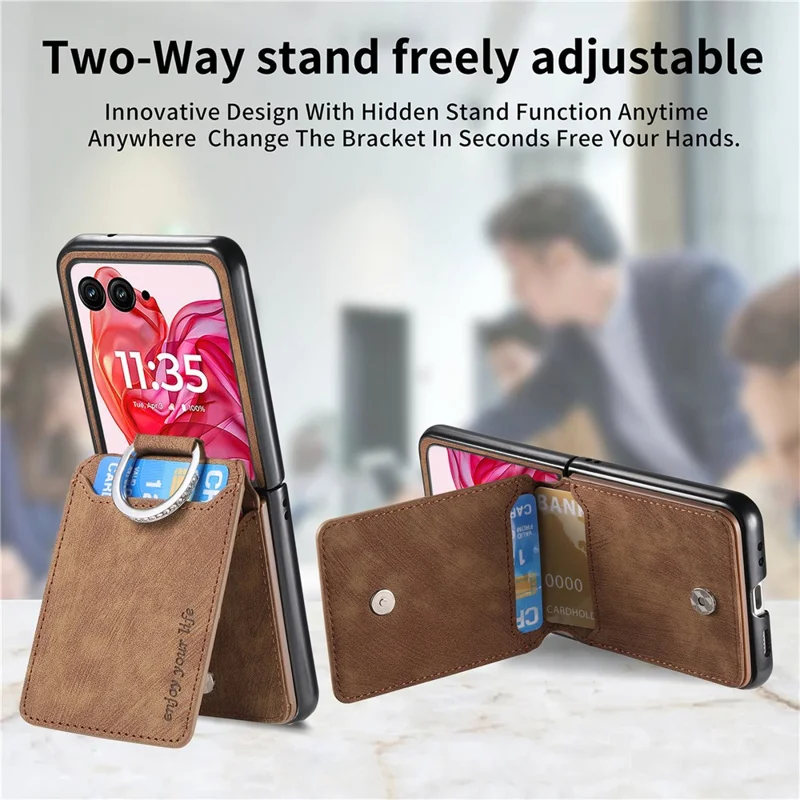 For Motorola Razr 50 Ultra 5G Case Card Holder Kickstand Retro Texture Leather Back Cover - Brown