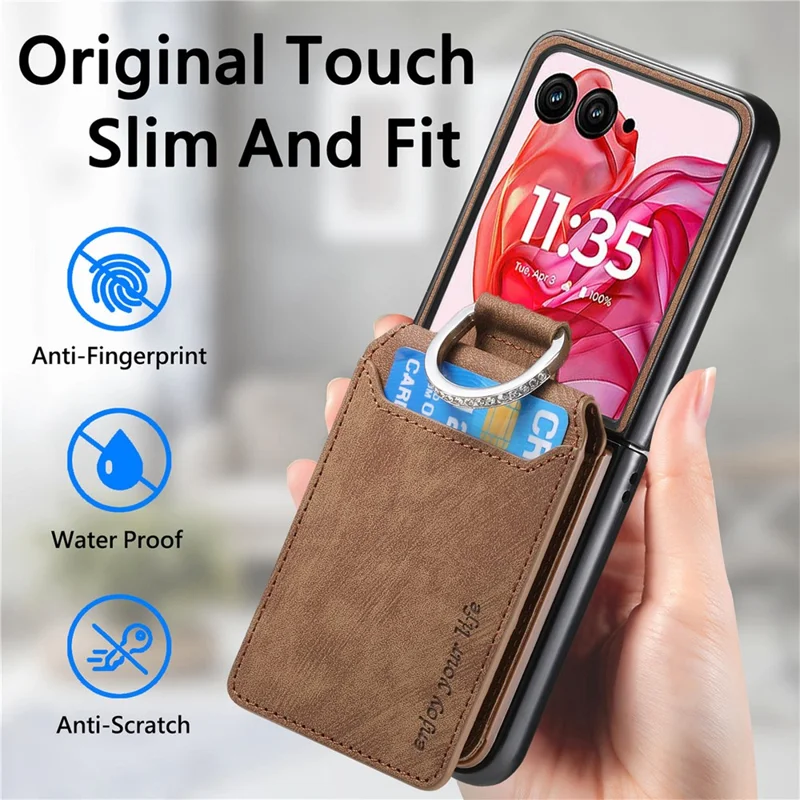 For Motorola Razr 50 Ultra 5G Case Card Holder Kickstand Retro Texture Leather Back Cover - Brown