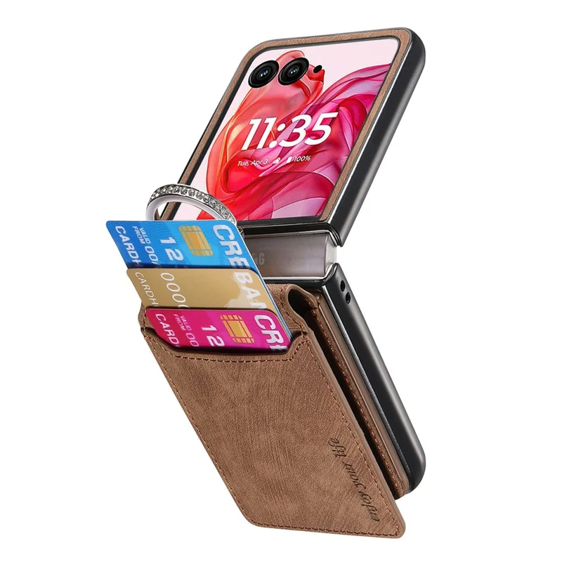 For Motorola Razr 50 Ultra 5G Case Card Holder Kickstand Retro Texture Leather Back Cover - Brown