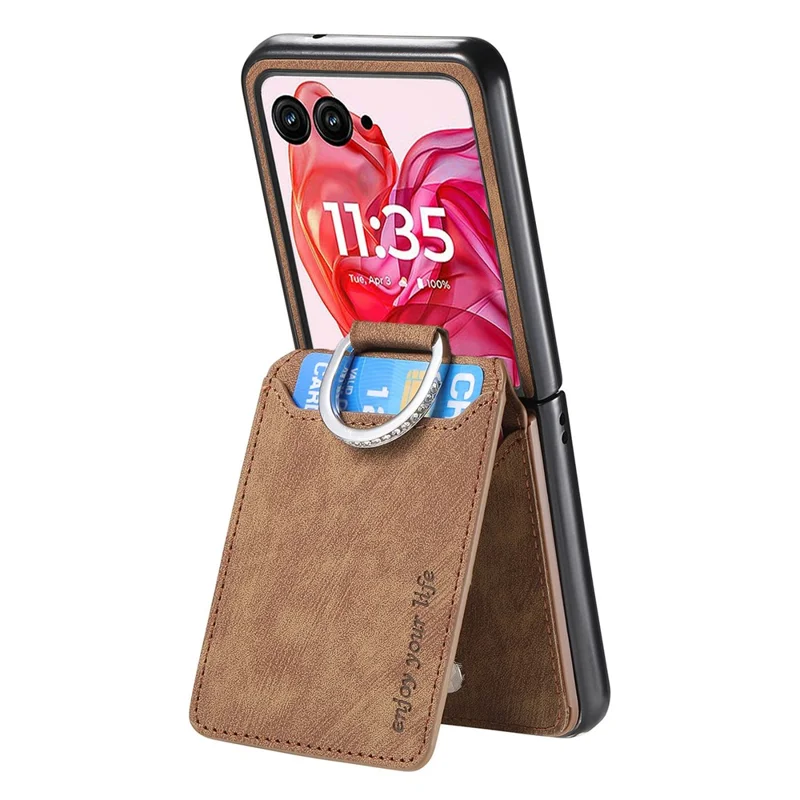 For Motorola Razr 50 Ultra 5G Case Card Holder Kickstand Retro Texture Leather Back Cover - Brown