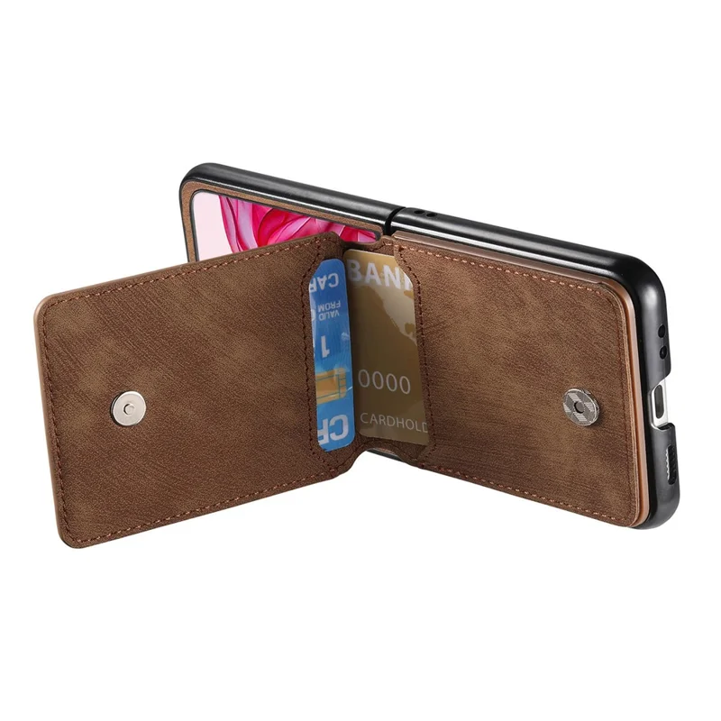 For Motorola Razr 50 Ultra 5G Case Card Holder Kickstand Retro Texture Leather Back Cover - Brown