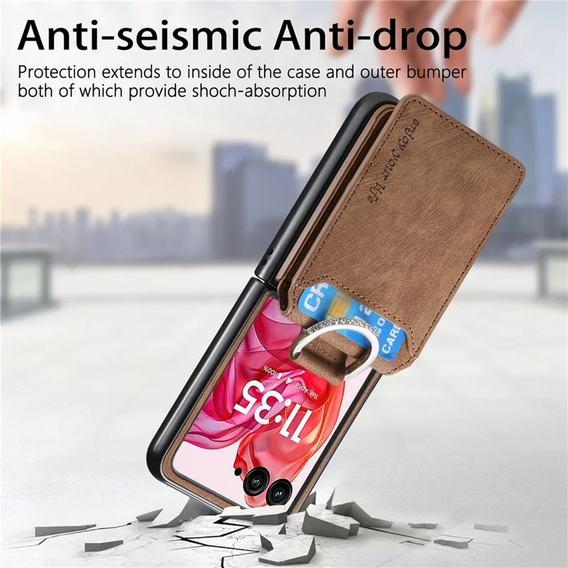 For Motorola Razr 50 Ultra 5G Case Card Holder Kickstand Retro Texture Leather Back Cover - Brown