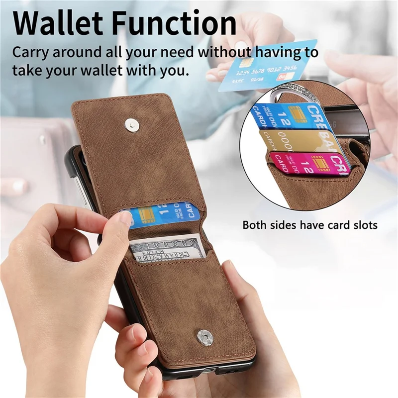 For Motorola Razr 50 Ultra 5G Case Card Holder Kickstand Retro Texture Leather Back Cover - Brown