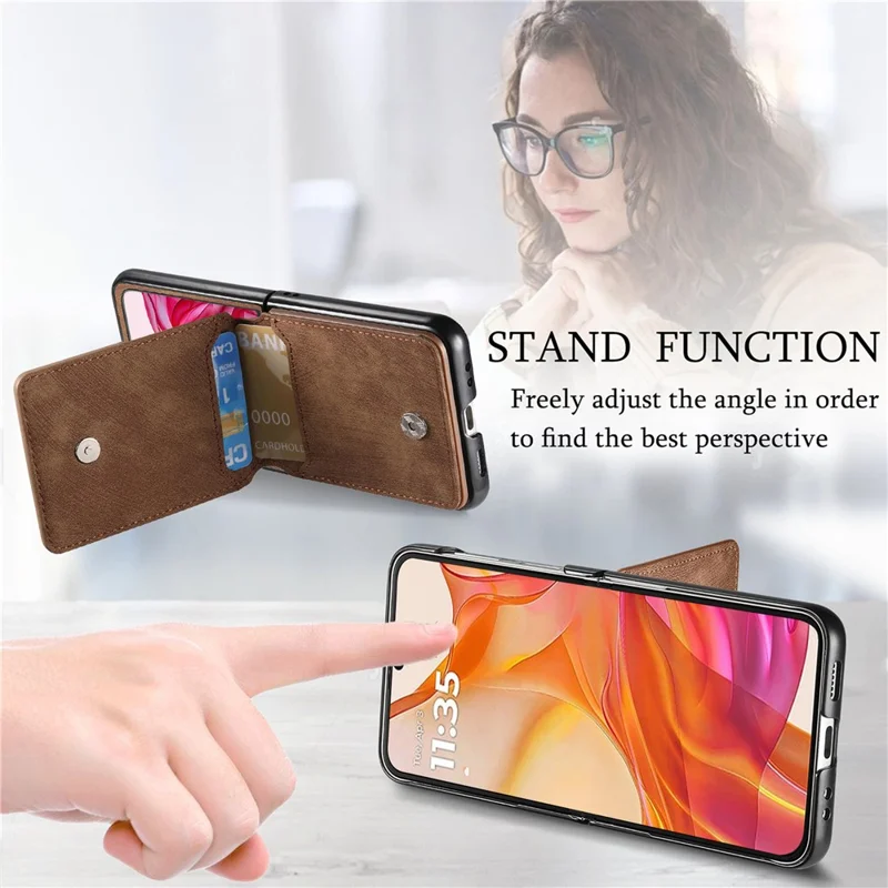 For Motorola Razr 50 Ultra 5G Case Card Holder Kickstand Retro Texture Leather Back Cover - Brown