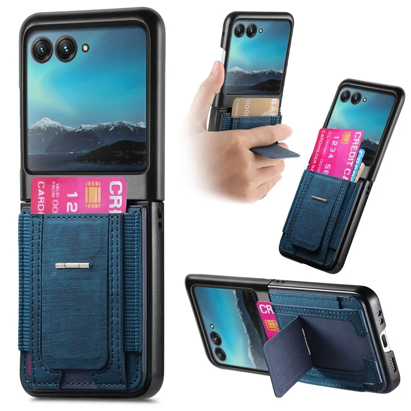 Per Motorola Razr 40 Ultra 5G Custodia Supporto Retro Custodia in Pelle con Porta Carte - Blu
