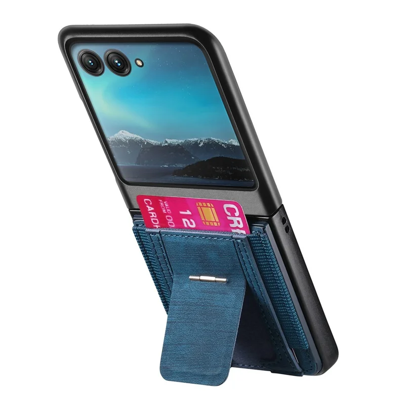 Per Motorola Razr 40 Ultra 5G Custodia Supporto Retro Custodia in Pelle con Porta Carte - Blu