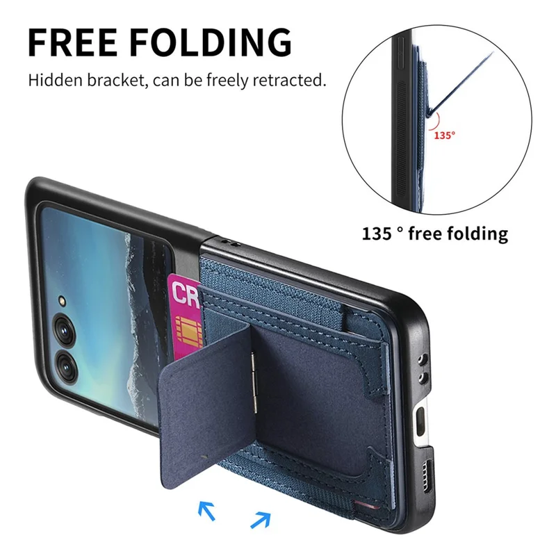 Per Motorola Razr 40 Ultra 5G Custodia Supporto Retro Custodia in Pelle con Porta Carte - Blu