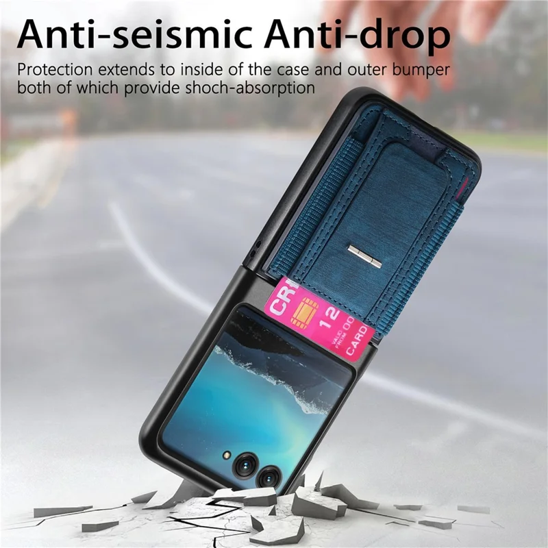 Per Motorola Razr 40 Ultra 5G Custodia Supporto Retro Custodia in Pelle con Porta Carte - Blu