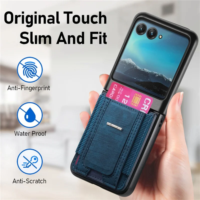 Per Motorola Razr 40 Ultra 5G Custodia Supporto Retro Custodia in Pelle con Porta Carte - Blu